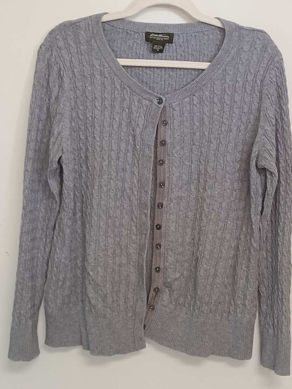 Eddie Bauer Cable-Knit Cotton Button Front Gray Lightweight Cardigan Sweater XL